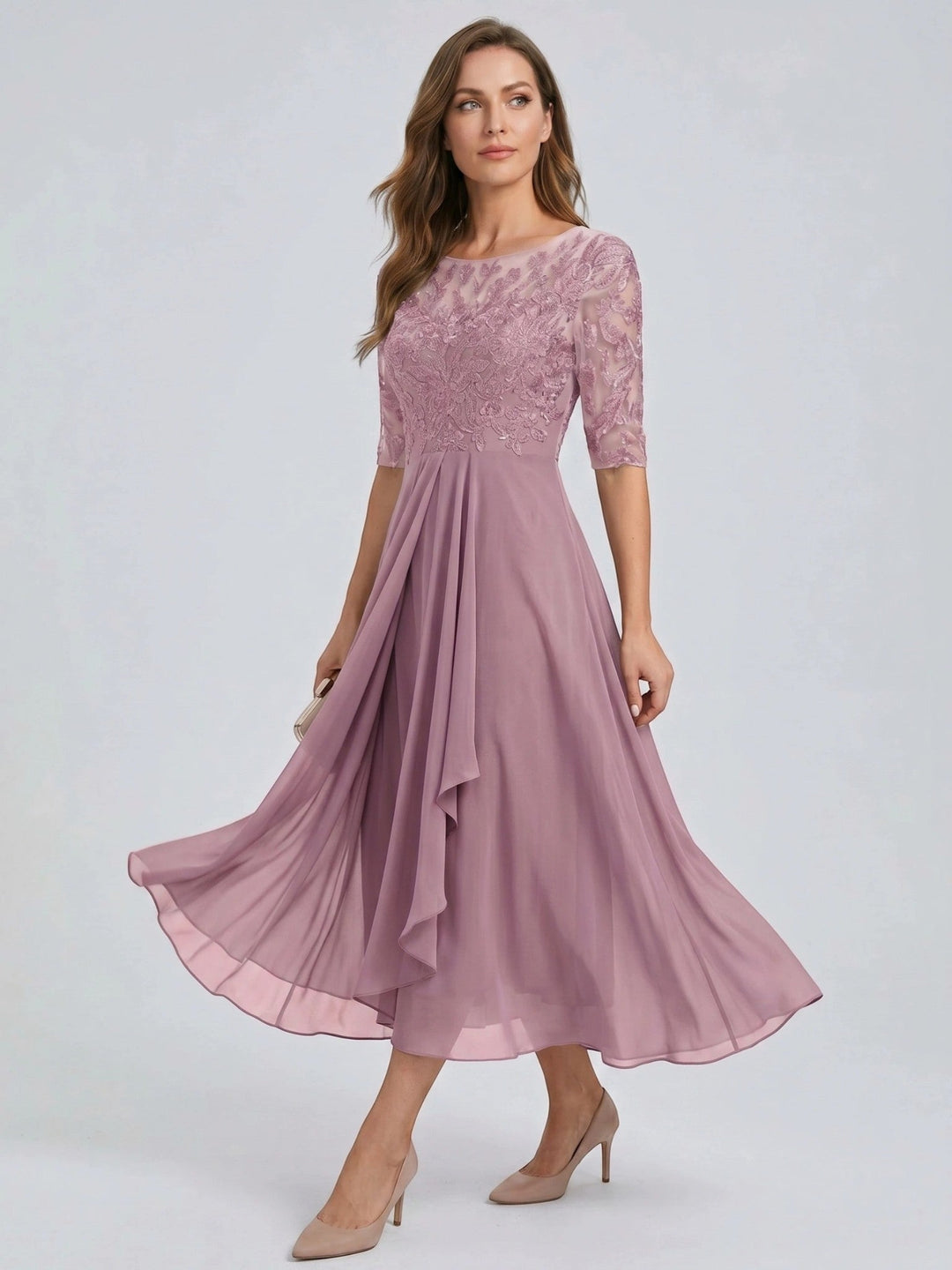 Juliette — Elegant Lace Midi Evening Dress With Flattering Flowing Skirt