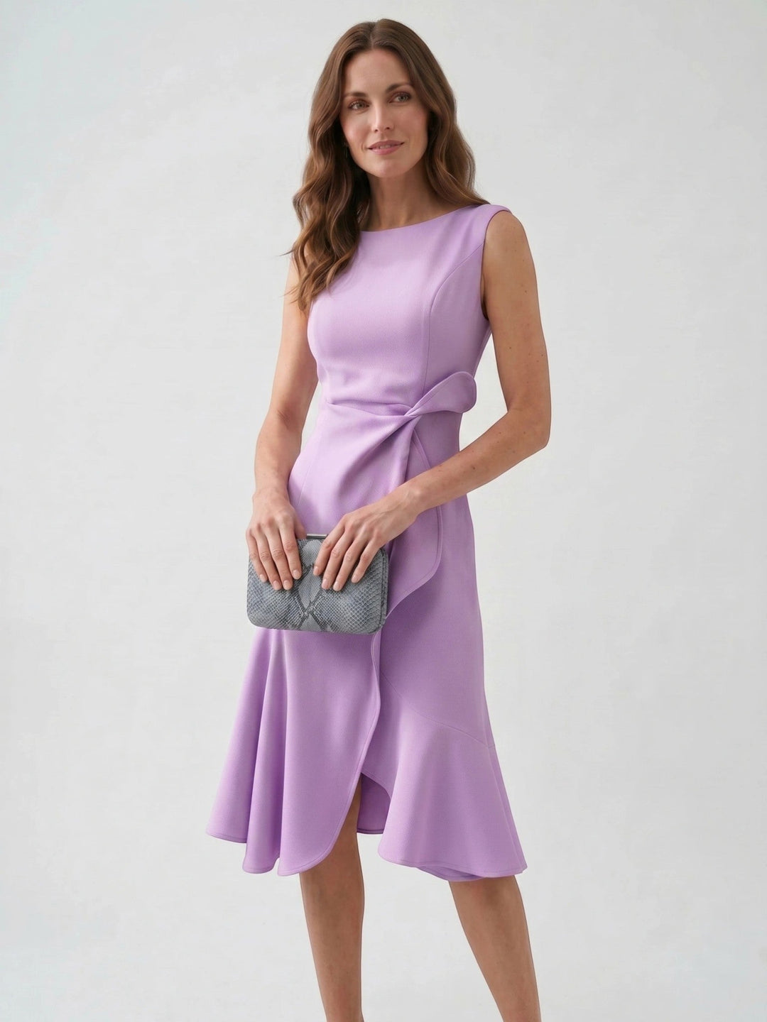 Scarlett — Elegant Wrap Front Midi Dress With Timeless Fit And Flare Style