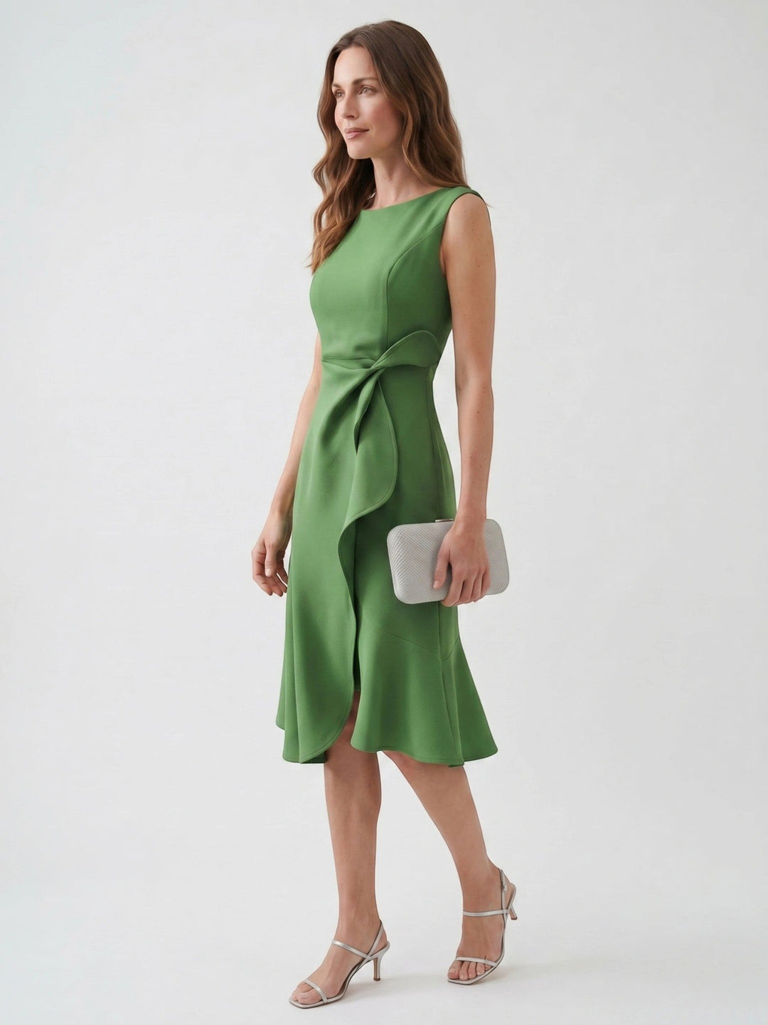 Scarlett — Elegant Wrap Front Midi Dress With Timeless Fit And Flare Style