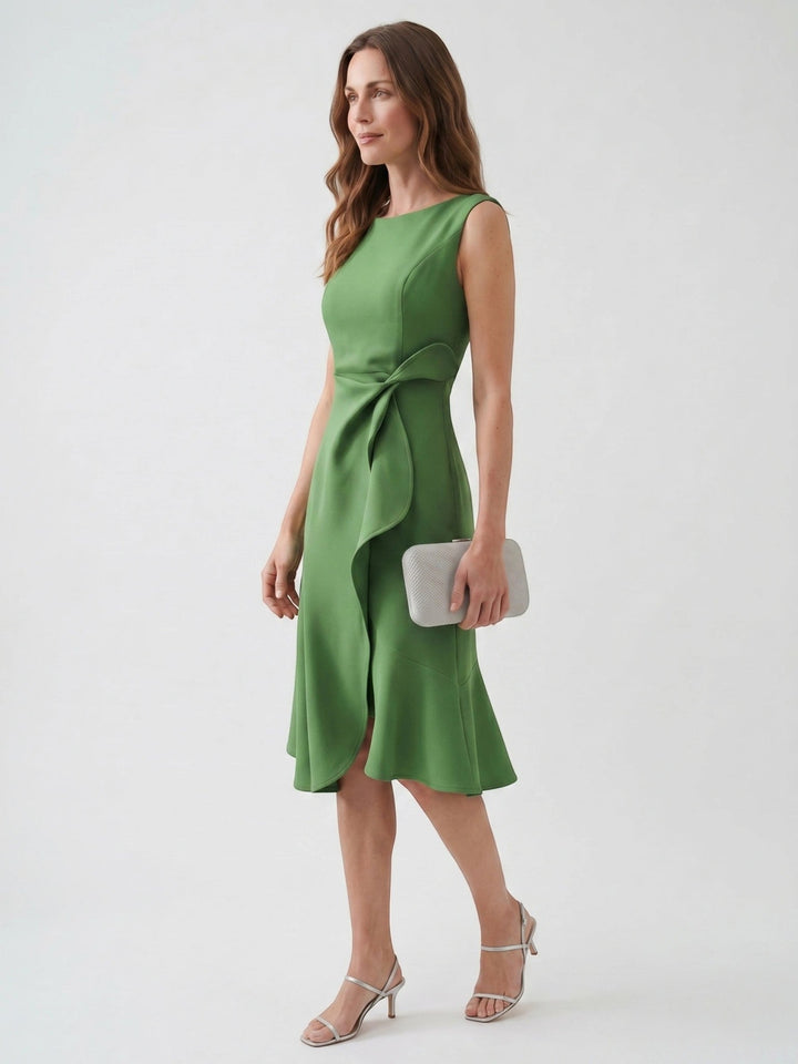 Scarlett — Elegant Wrap Front Midi Dress With Timeless Fit And Flare Style