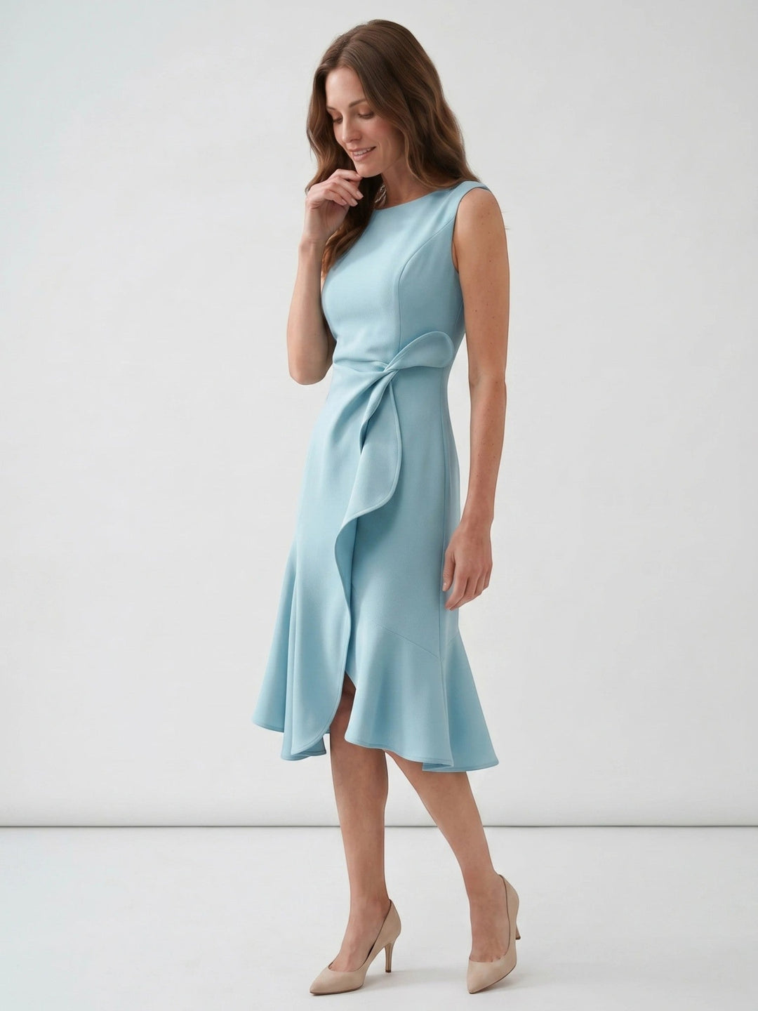Scarlett — Elegant Wrap Front Midi Dress With Timeless Fit And Flare Style