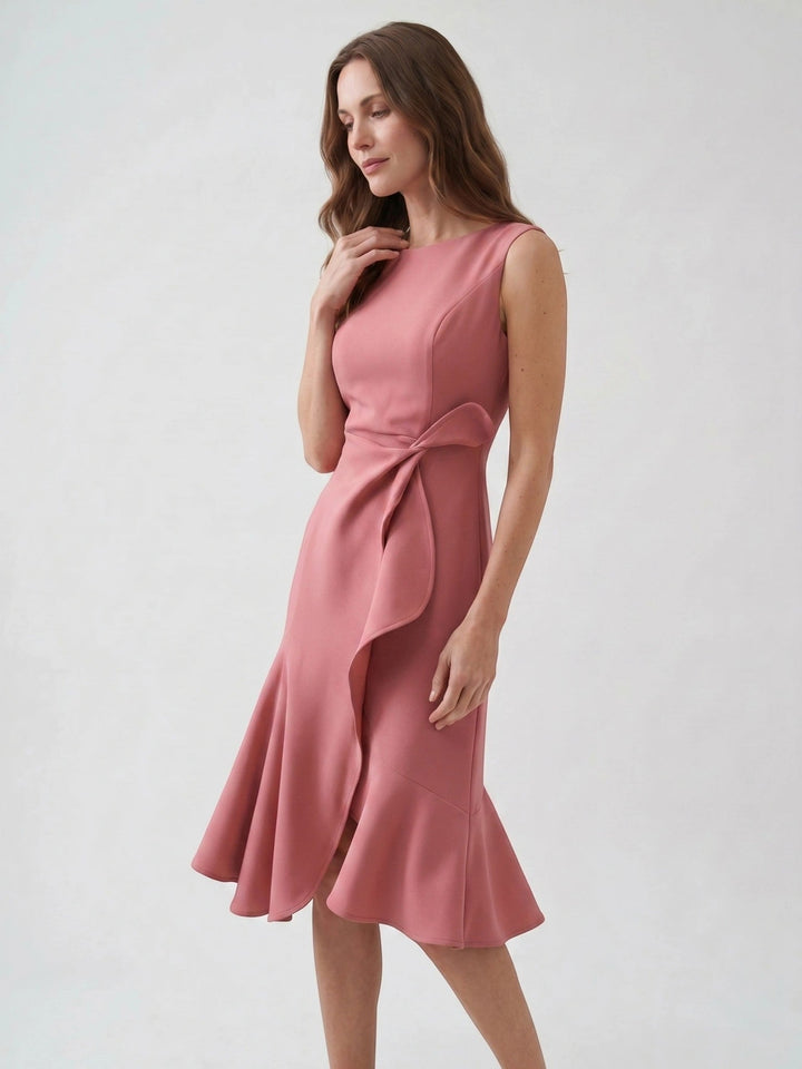 Scarlett — Elegant Wrap Front Midi Dress With Timeless Fit And Flare Style