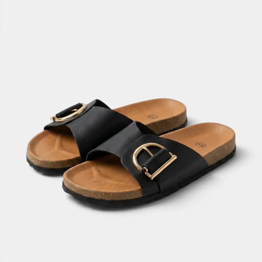 Buckleease — PU Buckled Mules With Chic Open Slip-On Everyday Comfort Design