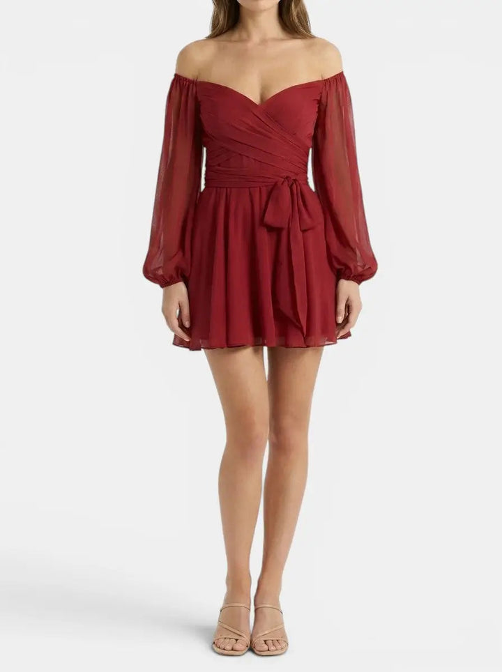Marisia — Breathable Fabric Mini Dress With Elegant Wrap Summer Design And Pleated Skirt