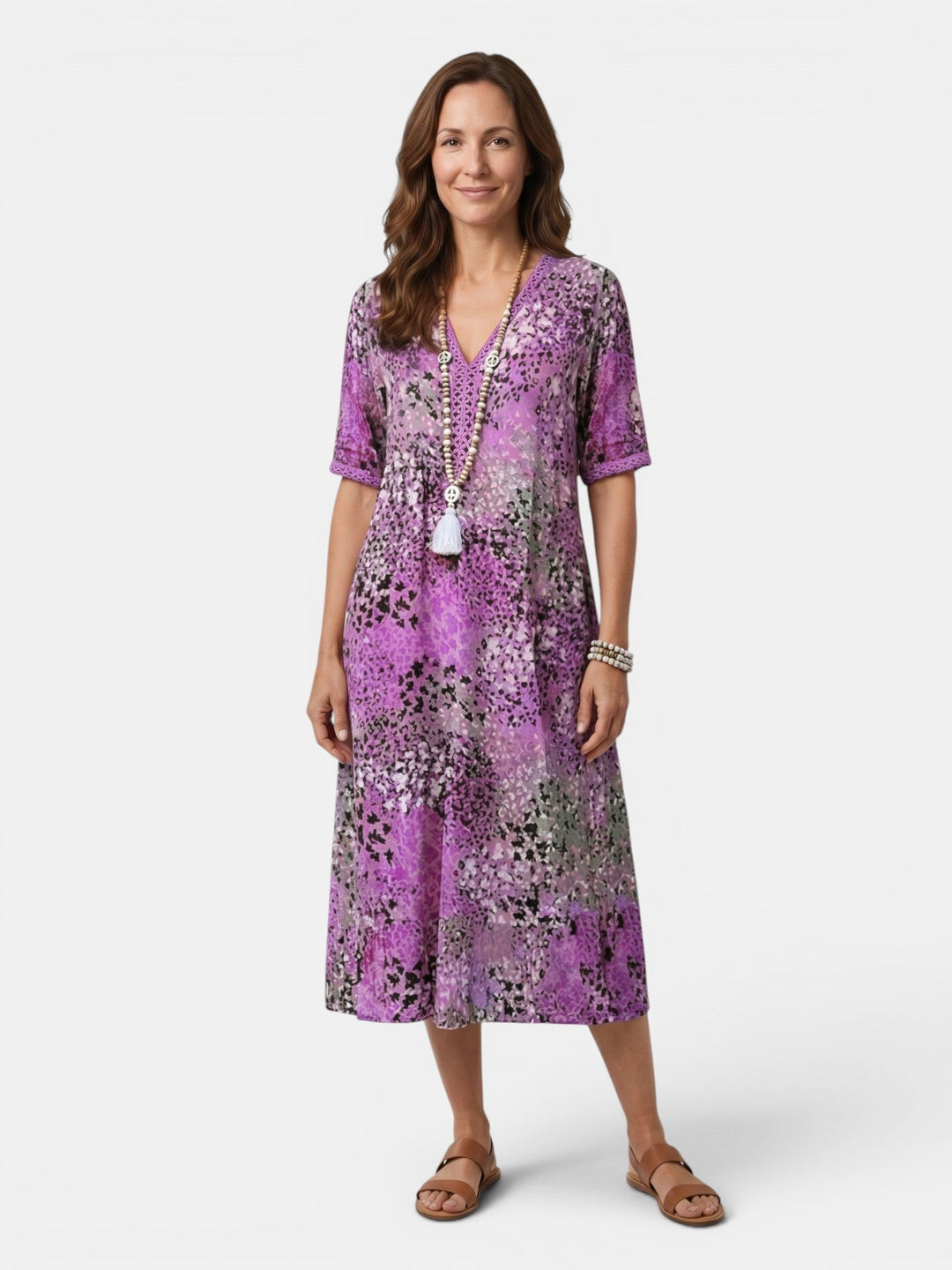 Esme — Colourful Printed Midi Dress With Relaxed Fit For Casual Wear
