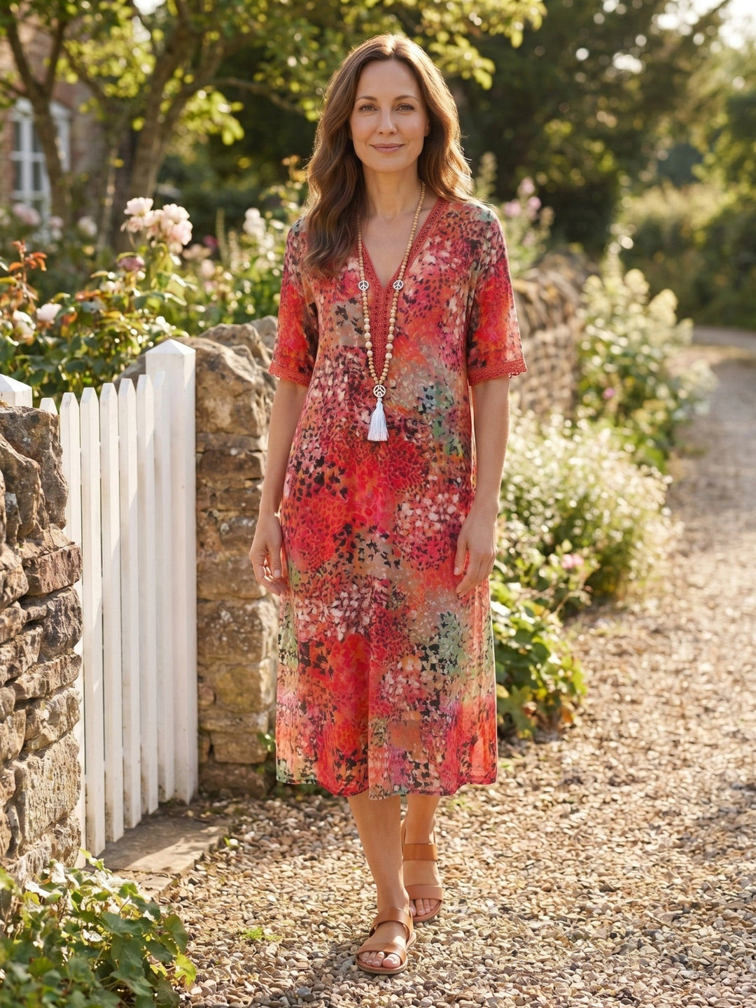Esme — Colourful Printed Midi Dress With Relaxed Fit For Casual Wear