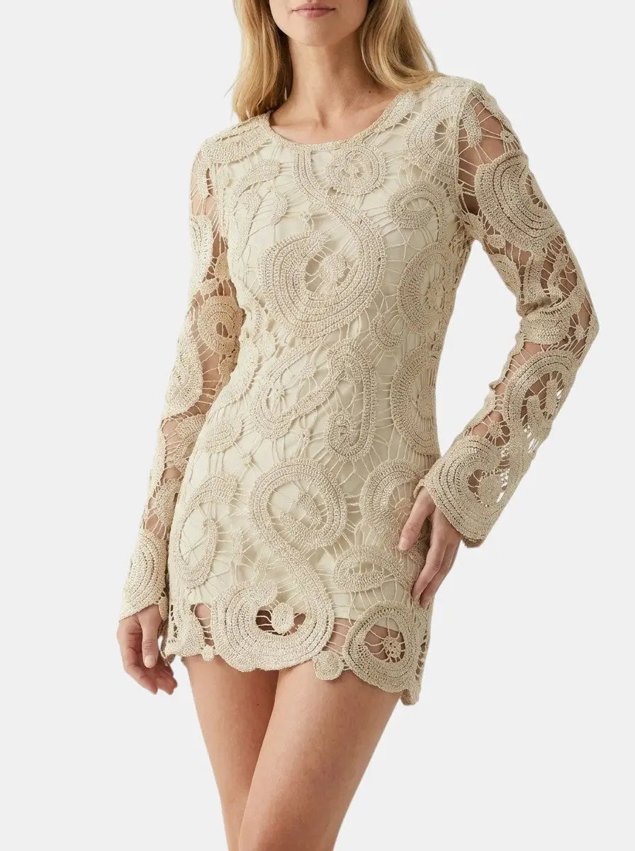 Marielle — Comfortable Crochet Mini Dress With Elegant Long Sleeves For Spring &amp; Autumn