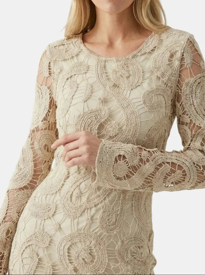Marielle — Comfortable Crochet Mini Dress With Elegant Long Sleeves For Spring &amp; Autumn