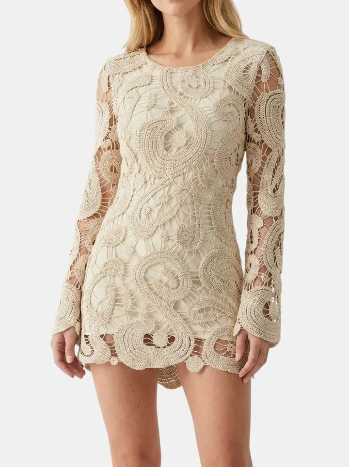 Marielle — Comfortable Crochet Mini Dress With Elegant Long Sleeves For Spring &amp; Autumn