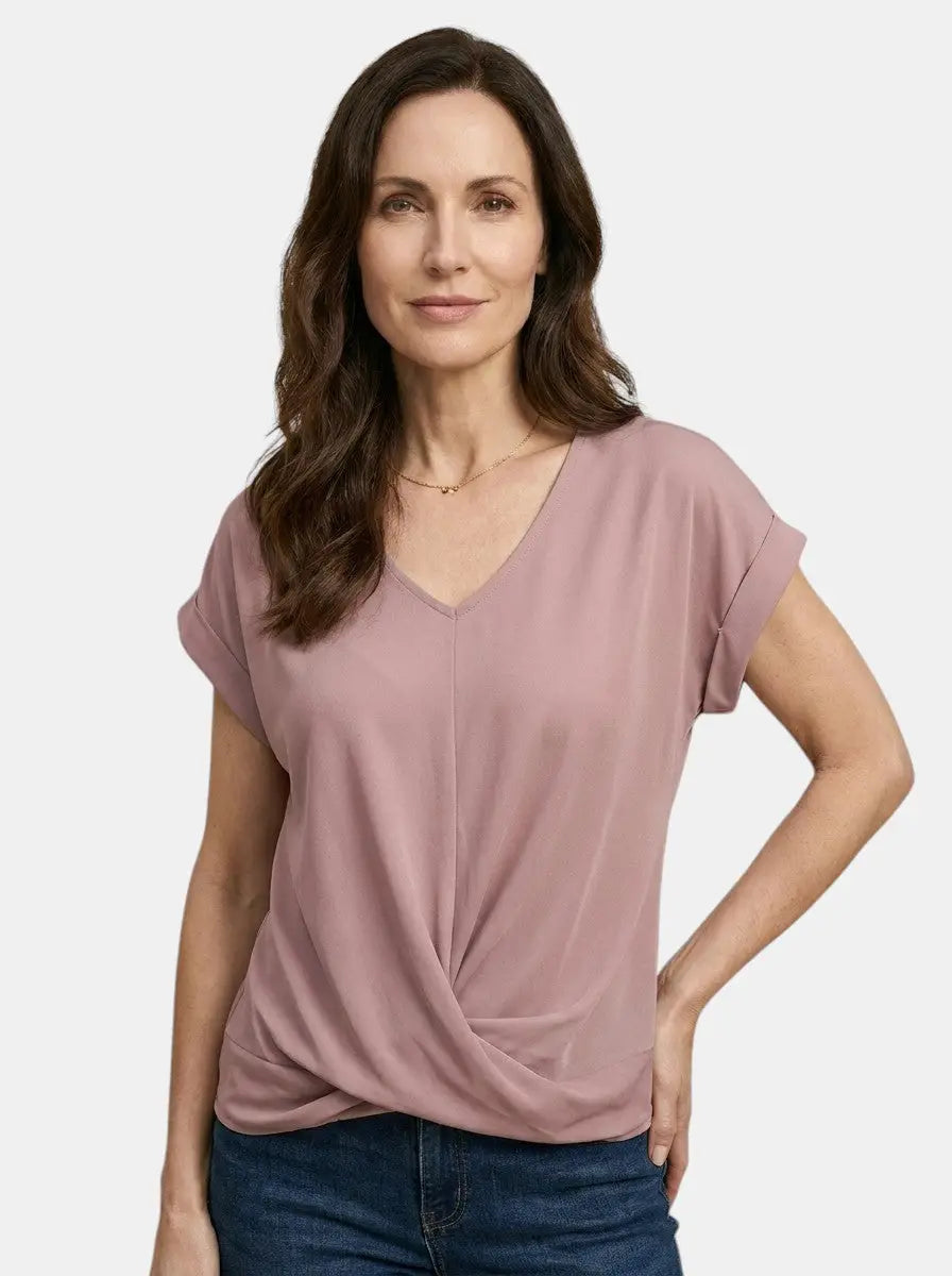 Vesper — Comfortable V-Neck Twist Front Top With Relaxed Short Sleeve Spring Style