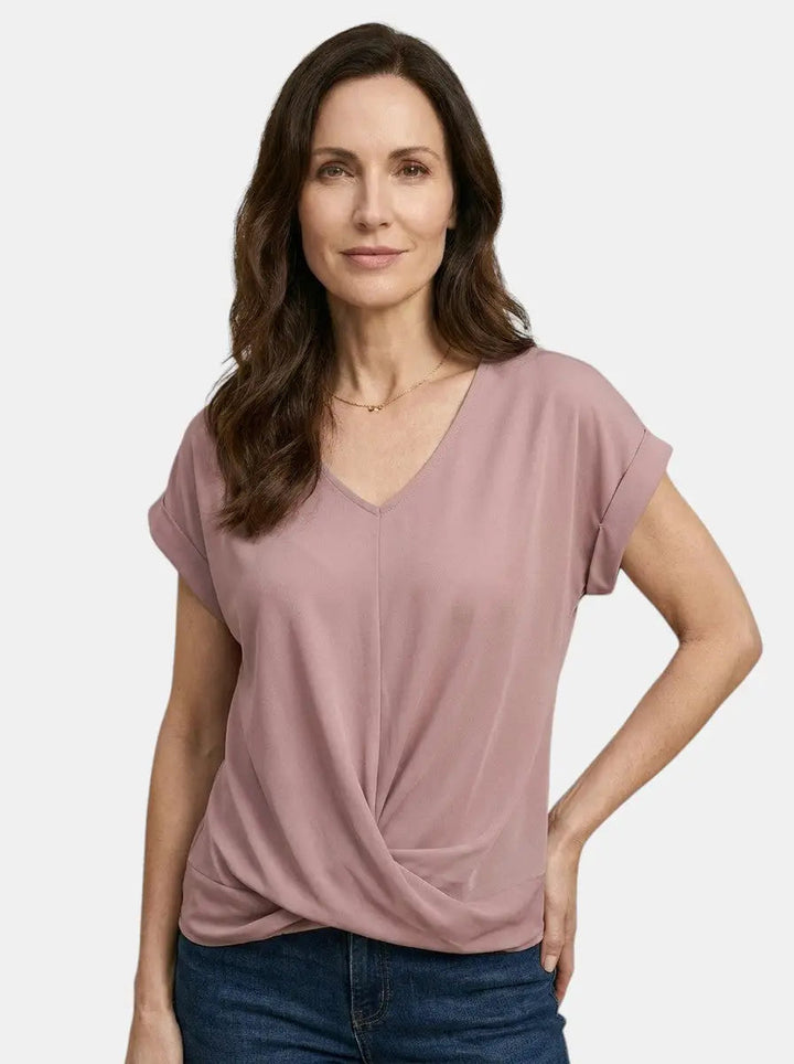 Vesper — Comfortable V-Neck Twist Front Top With Relaxed Short Sleeve Spring Style