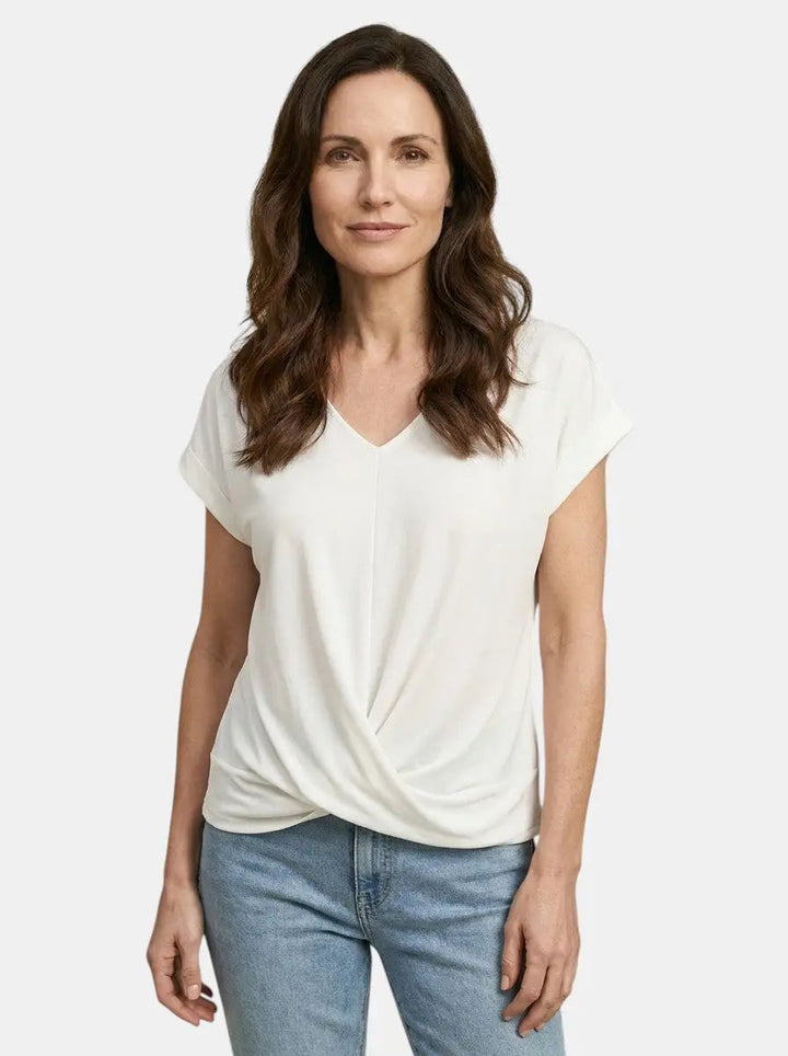 Vesper — Comfortable V-Neck Twist Front Top With Relaxed Short Sleeve Spring Style