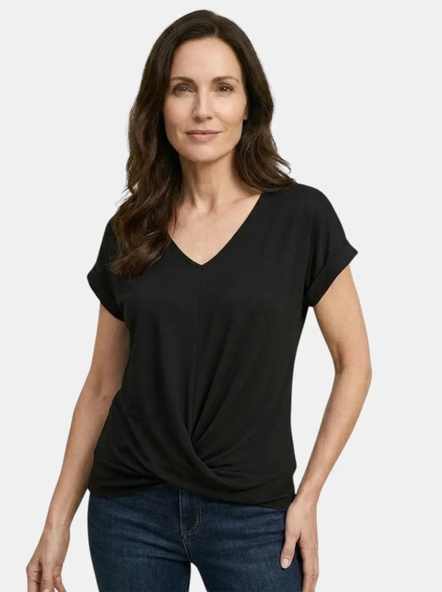 Vesper — Comfortable V-Neck Twist Front Top With Relaxed Short Sleeve Spring Style