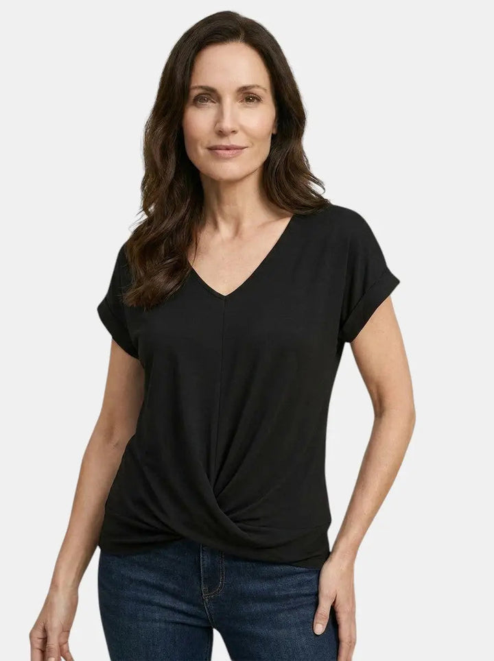 Vesper — Comfortable V-Neck Twist Front Top With Relaxed Short Sleeve Spring Style