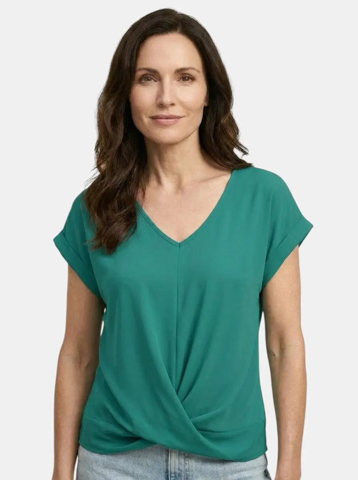 Vesper — Comfortable V-Neck Twist Front Top With Relaxed Short Sleeve Spring Style