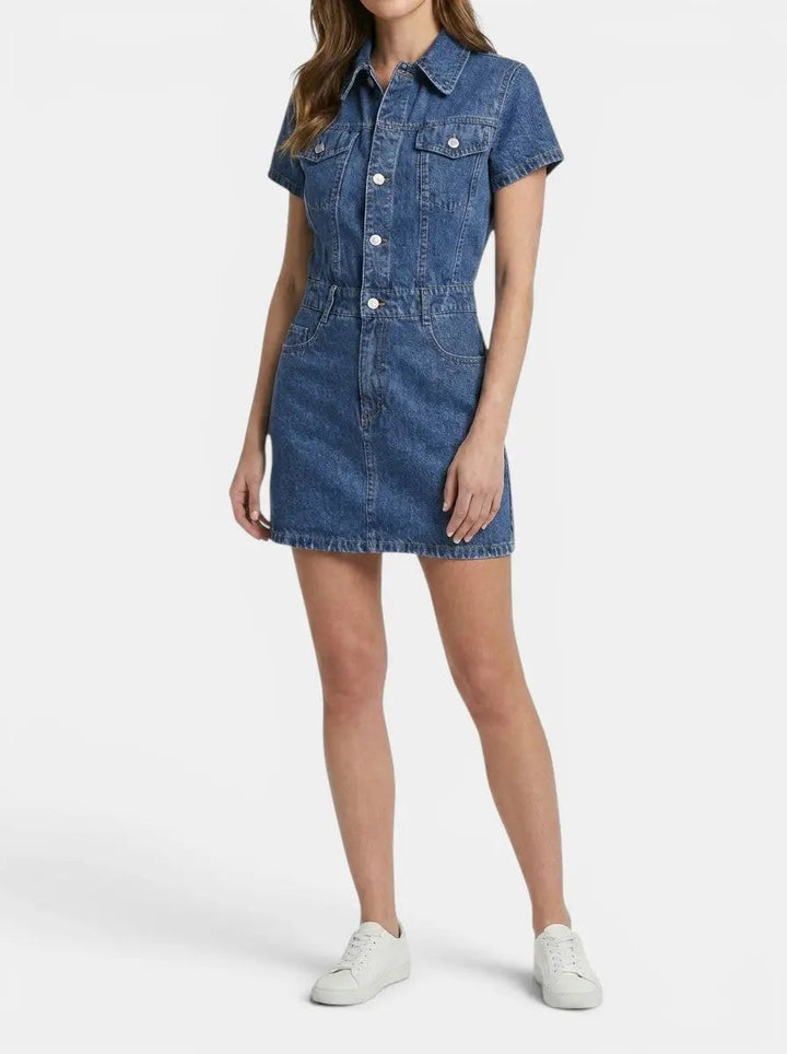 Dakota — Cotton Blend Denim Mini Dress With Stylish Short Sleeve Summer Design