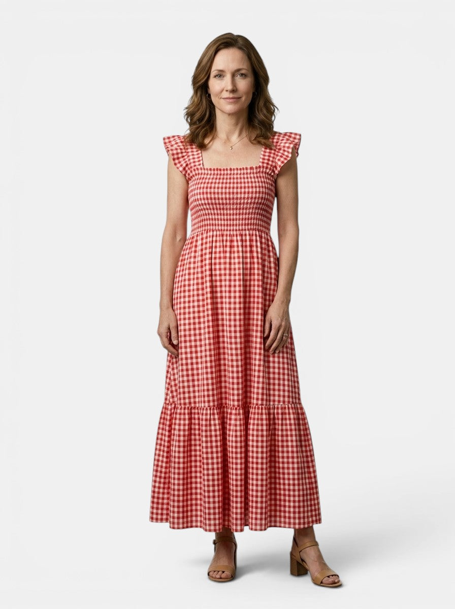 Constance — Cotton Gingham Maxi Dress For Elegant Flowing Summer Charm