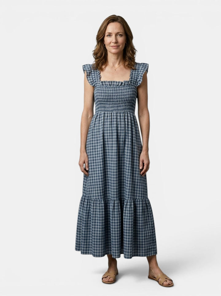 Constance — Cotton Gingham Maxi Dress For Elegant Flowing Summer Charm