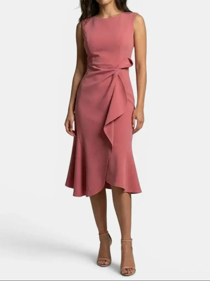 Marisabel — Elegant Asymmetric Midi Dress With Sleek Sleeveless Cocktail Design For Special Occasions