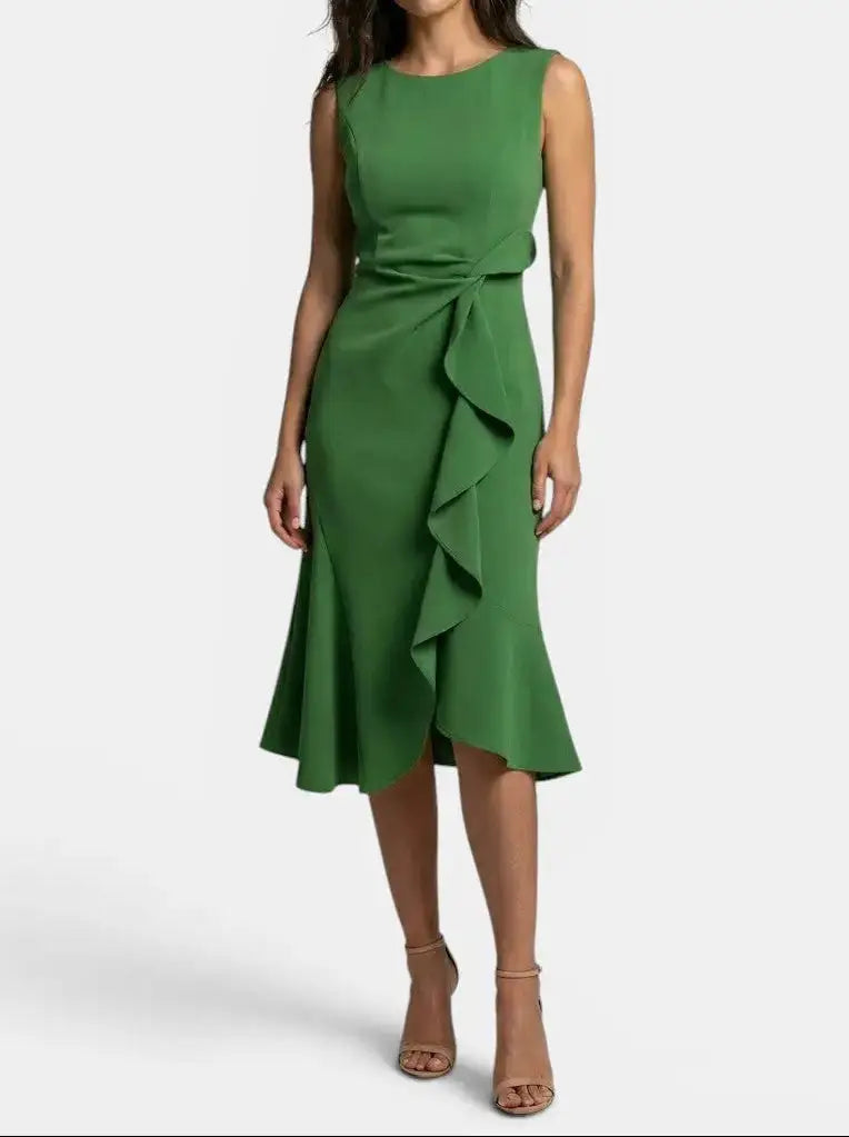 Marisabel — Elegant Asymmetric Midi Dress With Sleek Sleeveless Cocktail Design For Special Occasions