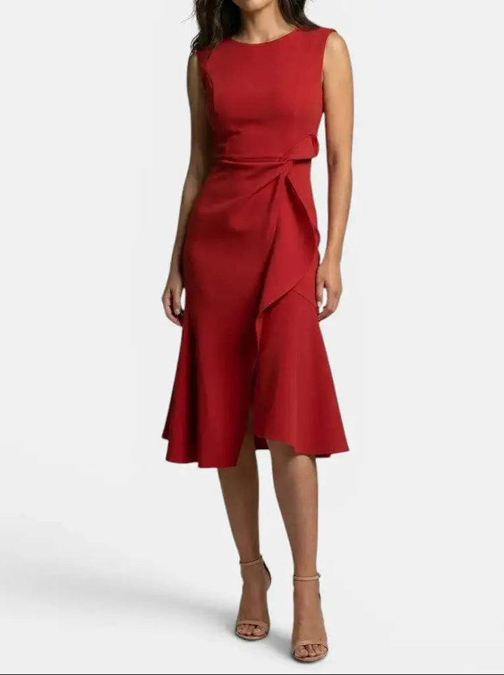 Marisabel — Elegant Asymmetric Midi Dress With Sleek Sleeveless Cocktail Design For Special Occasions