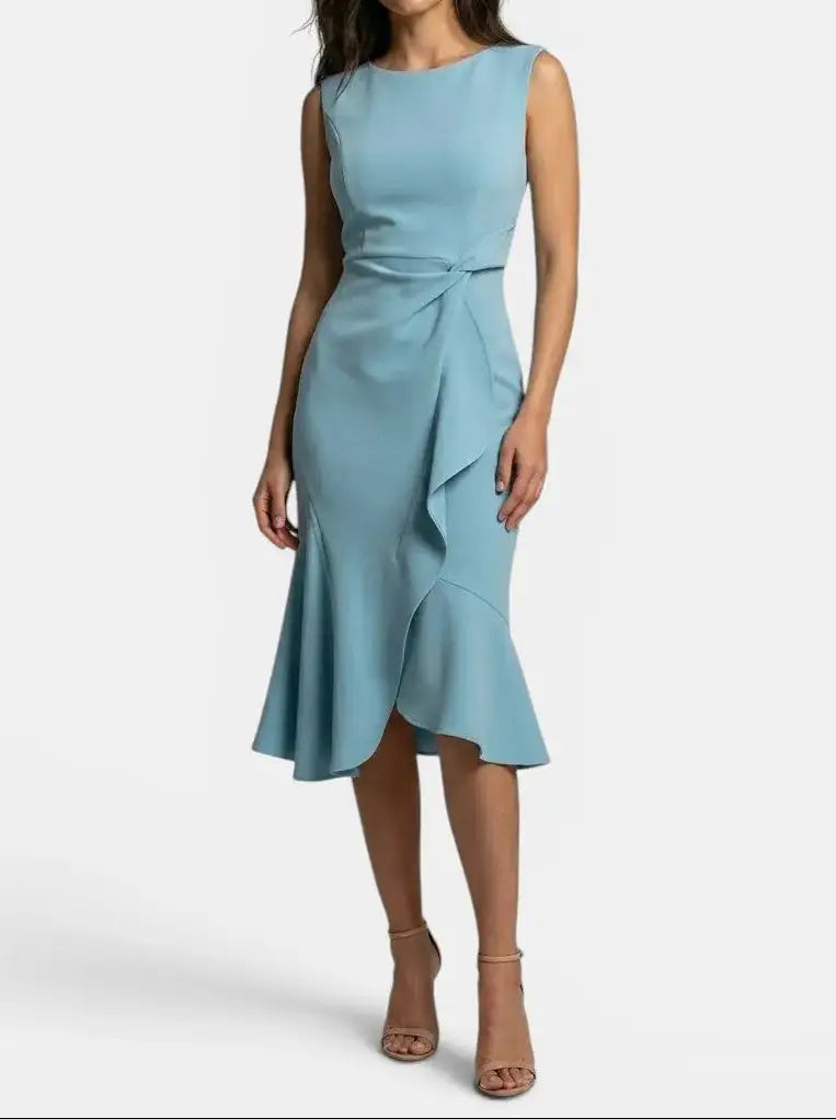 Marisabel — Elegant Asymmetric Midi Dress With Sleek Sleeveless Cocktail Design For Special Occasions