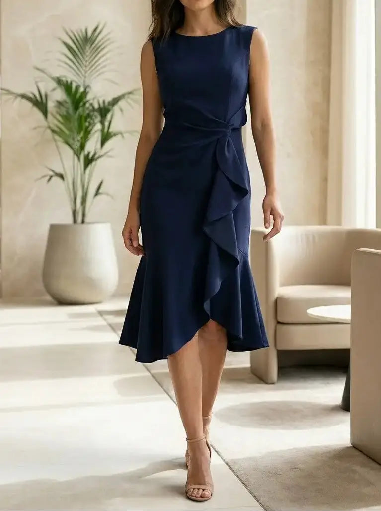 Marisabel — Elegant Asymmetric Midi Dress With Sleek Sleeveless Cocktail Design For Special Occasions
