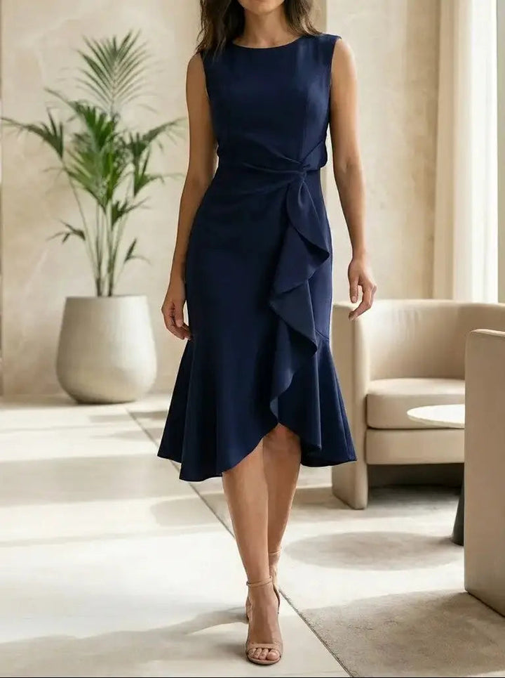 Marisabel — Elegant Asymmetric Midi Dress With Sleek Sleeveless Cocktail Design For Special Occasions
