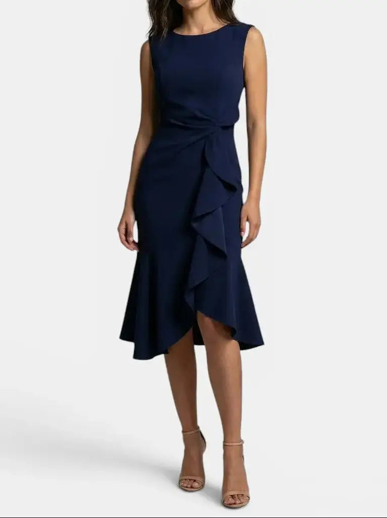Marisabel — Elegant Asymmetric Midi Dress With Sleek Sleeveless Cocktail Design For Special Occasions