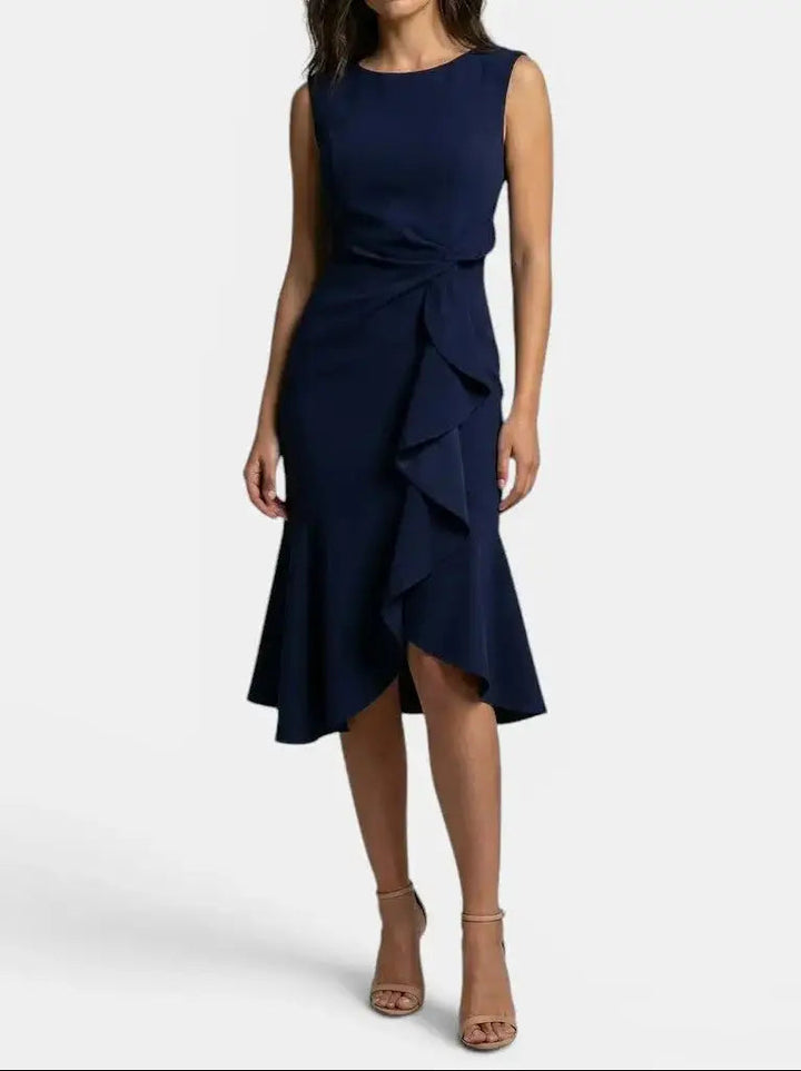 Marisabel — Elegant Asymmetric Midi Dress With Sleek Sleeveless Cocktail Design For Special Occasions