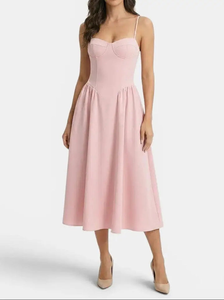 Marisette — Elegant Corset Midi Dress With Flared A-Line Design For Weddings
