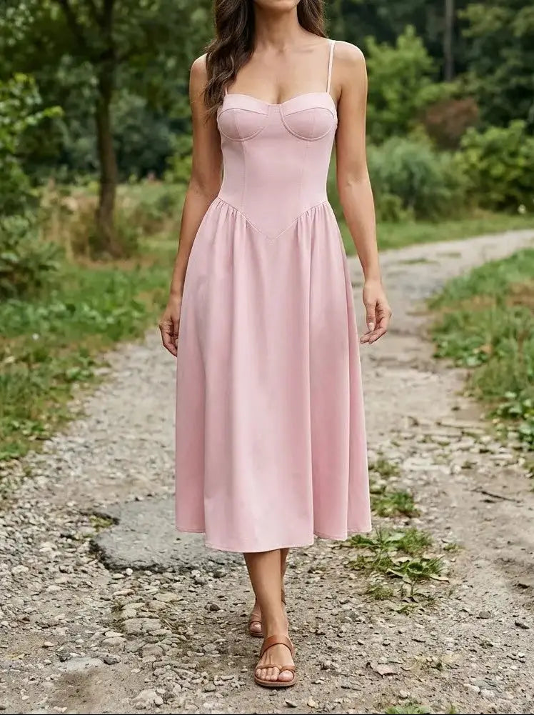 Marisette — Elegant Corset Midi Dress With Flared A-Line Design For Weddings
