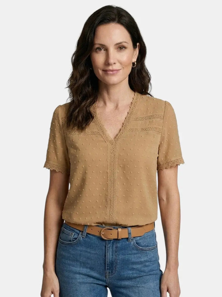 Theodora — Elegant Lace Blouse With Timeless Long Sleeve V-Neck Design