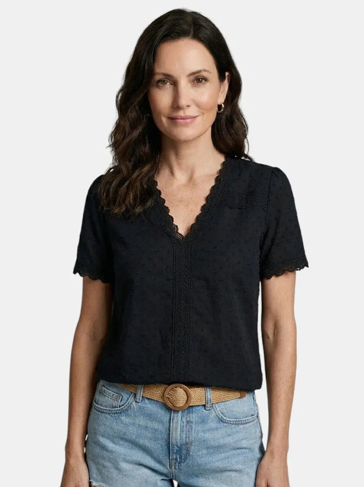 Theodora — Elegant Lace Blouse With Timeless Long Sleeve V-Neck Design