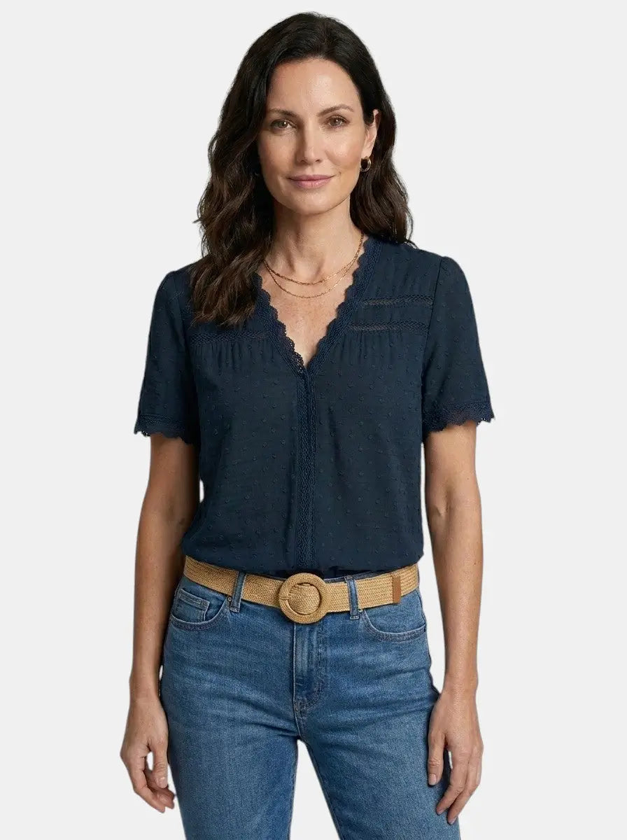 Theodora — Elegant Lace Blouse With Timeless Long Sleeve V-Neck Design