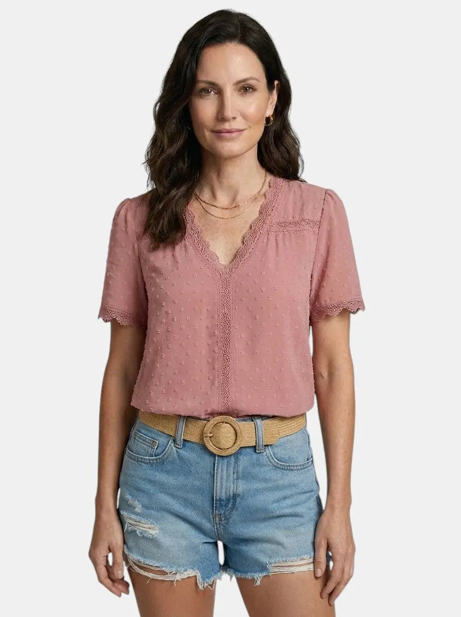 Theodora — Elegant Lace Blouse With Timeless Long Sleeve V-Neck Design