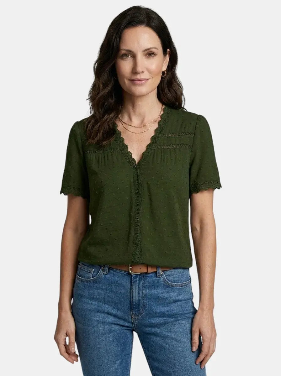 Theodora — Elegant Lace Blouse With Timeless Long Sleeve V-Neck Design