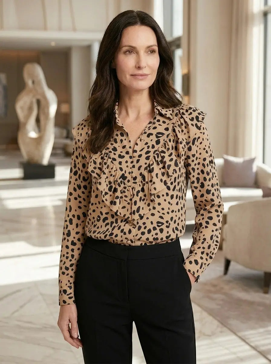 Calliope — Elegant Leopard Print Long Sleeve Blouse For Stylish Year-Round Wear