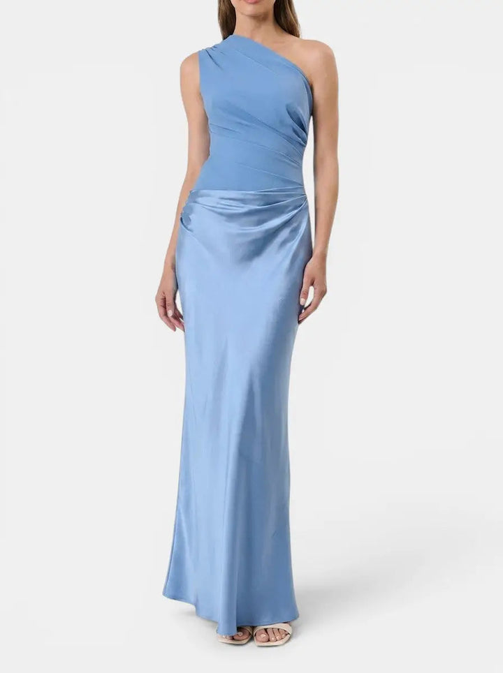 Persimmon — Elegant Pleated Maxi Dress With Stylish One-Shoulder Formal Design