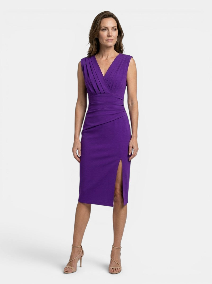 Ambrosia — Elegant Pleated Midi Dress With Sculpted Formal Evening Design