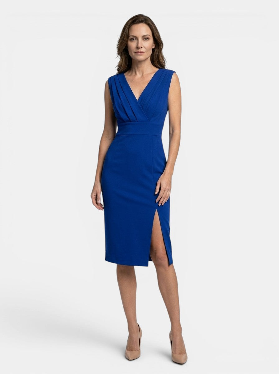 Ambrosia — Elegant Pleated Midi Dress With Sculpted Formal Evening Design