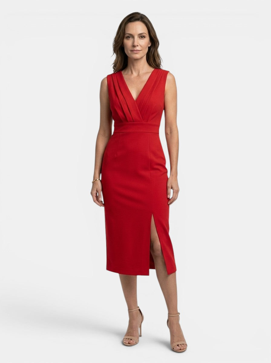 Ambrosia — Elegant Pleated Midi Dress With Sculpted Formal Evening Design