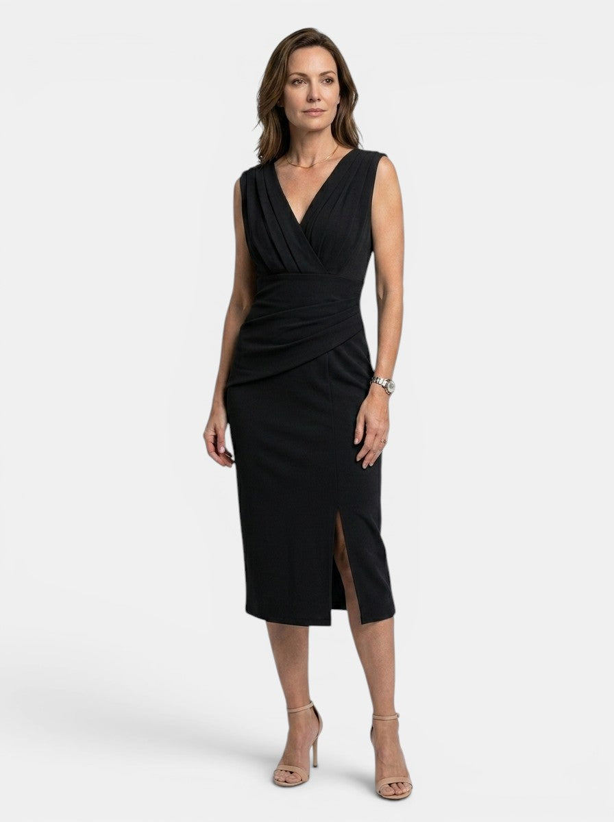 Ambrosia — Elegant Pleated Midi Dress With Sculpted Formal Evening Design