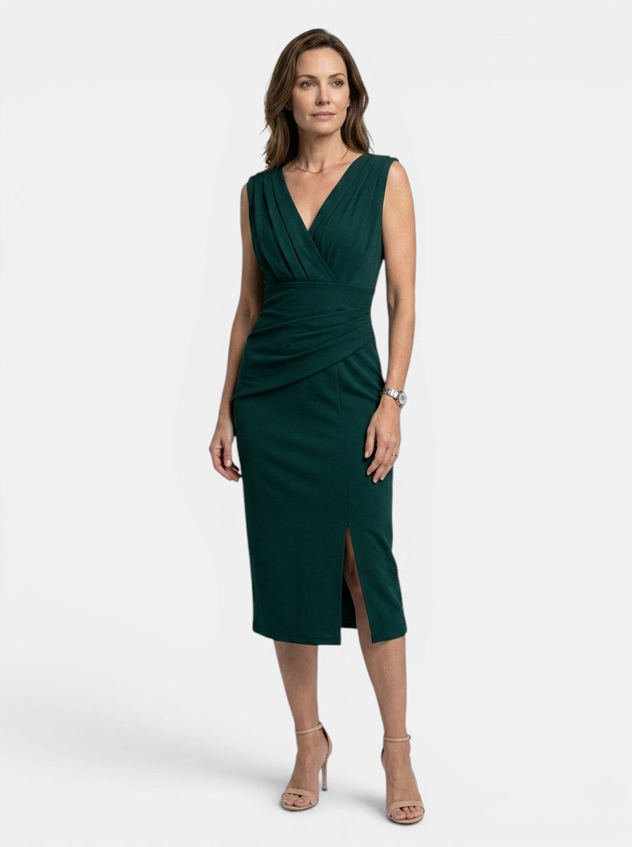 Ambrosia — Elegant Pleated Midi Dress With Sculpted Formal Evening Design