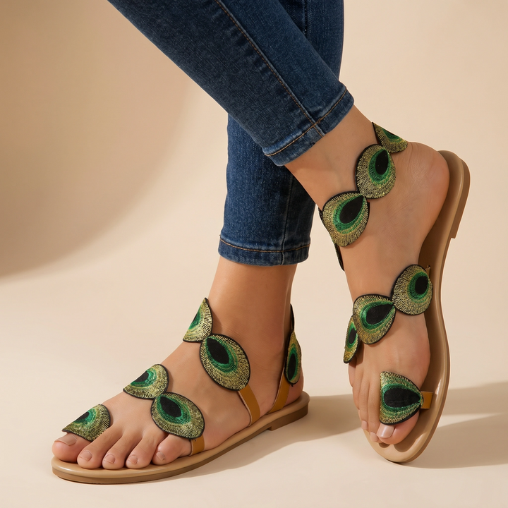Marigold — Embroidered Floral Flat Sandals With Stylish Open-Toe Ankle Strap Design