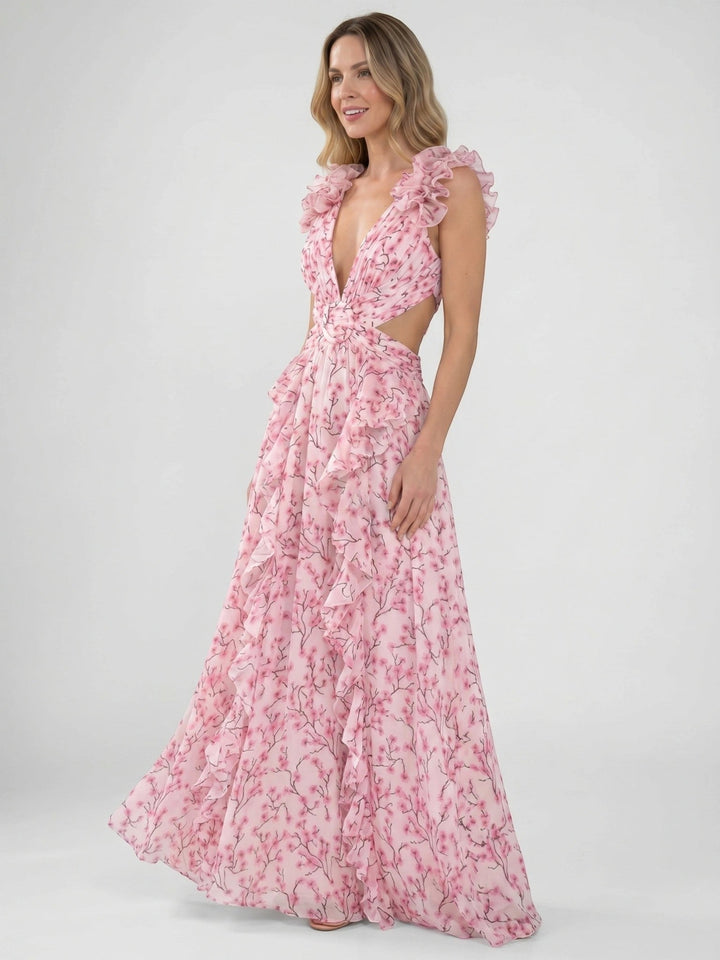 Marigold — Floral Maxi Dress With Lightweight Sleeveless Summer Gown Design