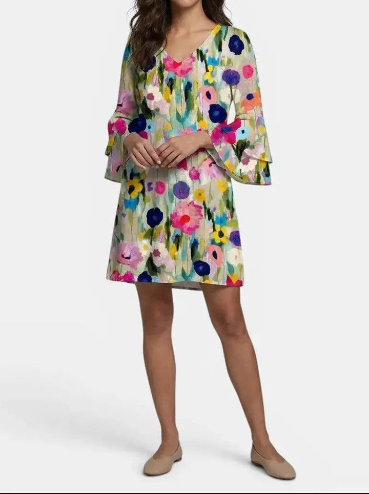 Florence — Floral Print Mini Dress With Elegant V-Neck Summer Design For Special Occasions