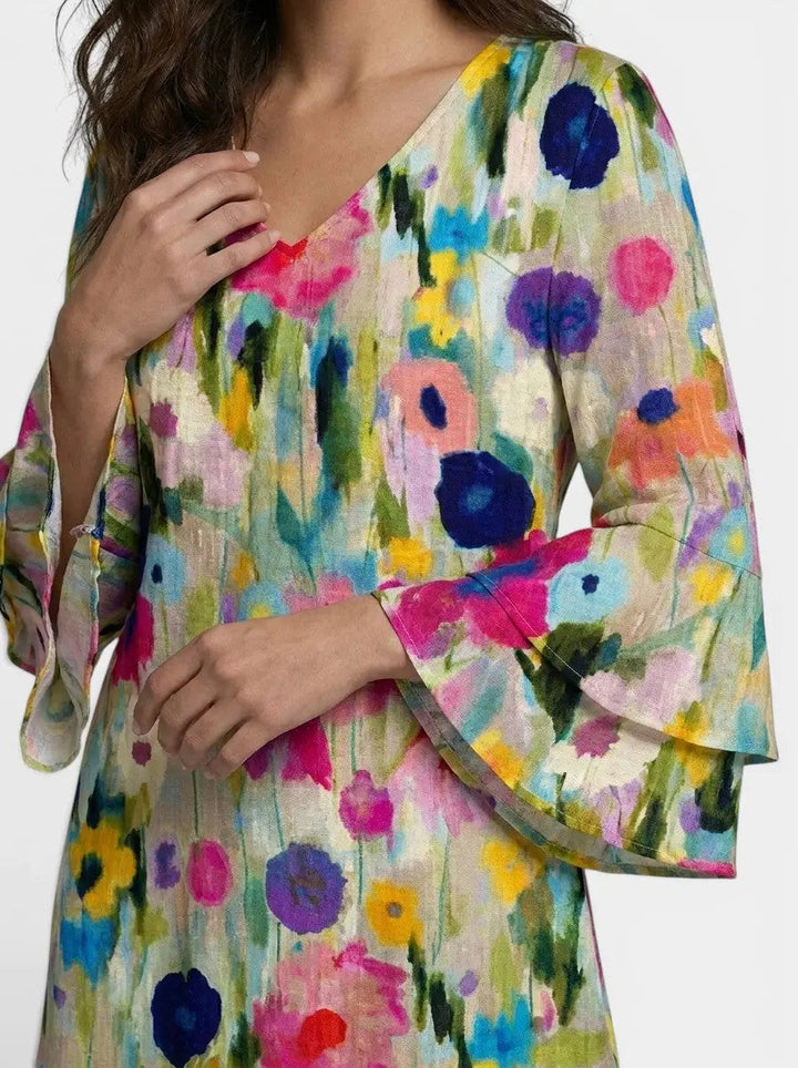 Florence — Floral Print Mini Dress With Elegant V-Neck Summer Design For Special Occasions