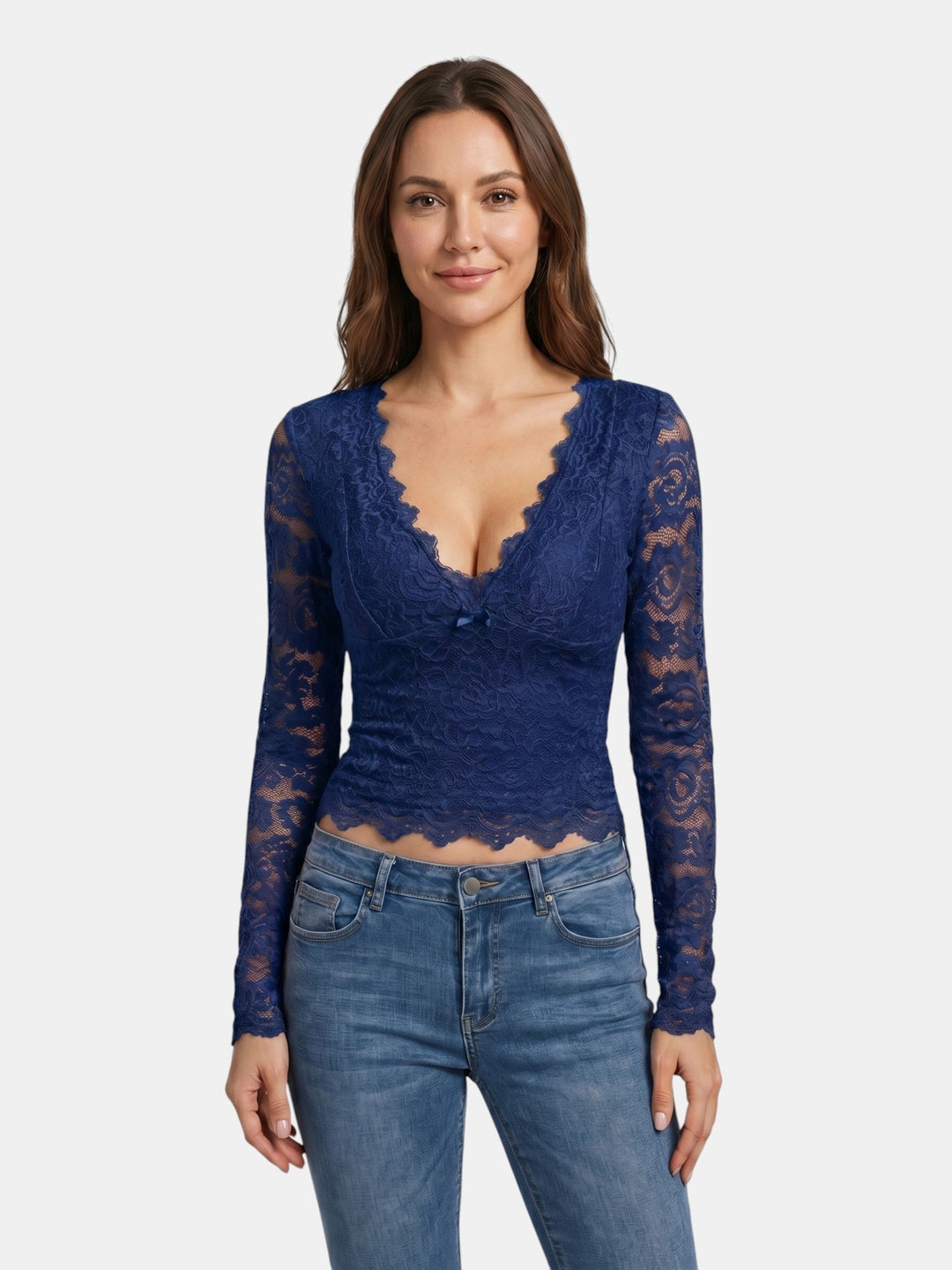 Scarlett — Floral Stretch Lace Crop Top With Elegant Sheer Scalloped Edges