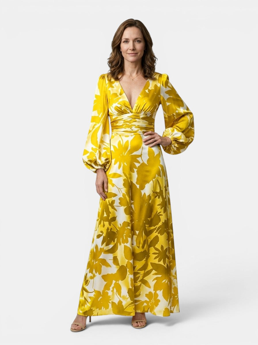Cressida — Flowing Maxi Dress With Elegant Defined Waist And Long Sleeves